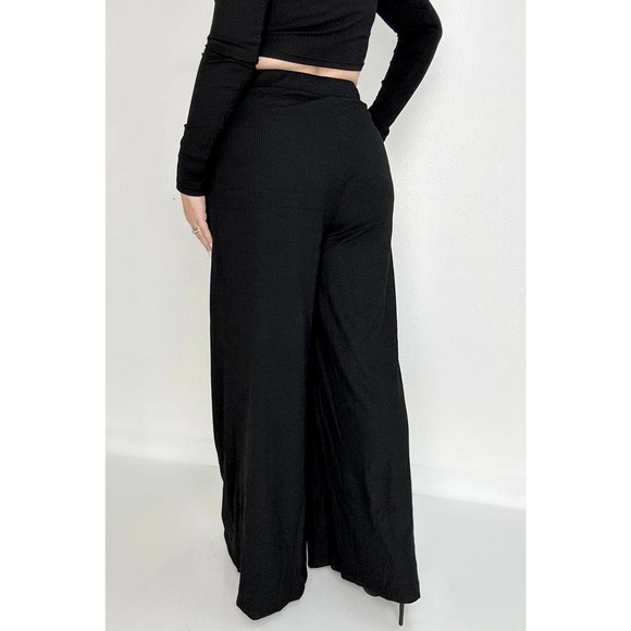 💲⬇️2 Pcs Ribbed Crop Top and Wide Leg Pants Set with Pockets - Picture 4 of 7